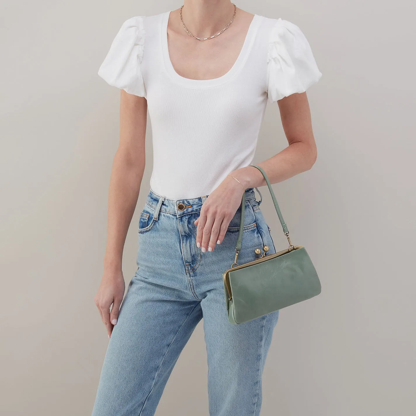 Lauren Frame Crossbody In Polished Leather - Jade