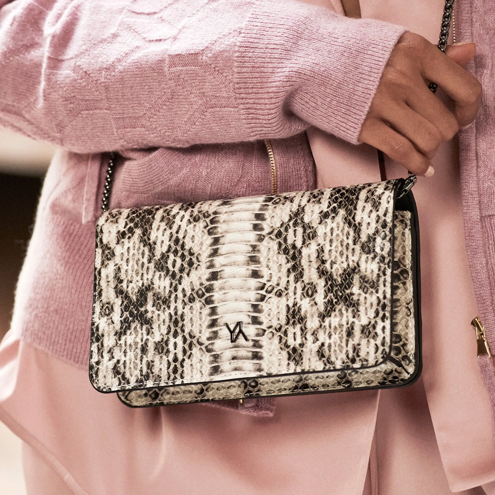 Lea embossed python natural clutch
