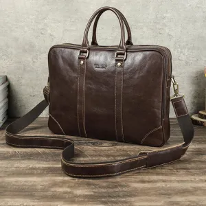 Leather Briefcase 16 Inch Laptop Messenger Bag for Men Large Capacity Computer Satchel Shoulder Handbag for Business Work Travel