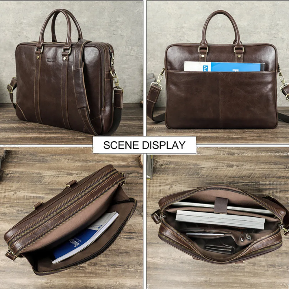Leather Briefcase 16 Inch Laptop Messenger Bag for Men Large Capacity Computer Satchel Shoulder Handbag for Business Work Travel