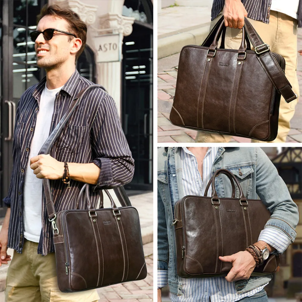 Leather Briefcase 16 Inch Laptop Messenger Bag for Men Large Capacity Computer Satchel Shoulder Handbag for Business Work Travel