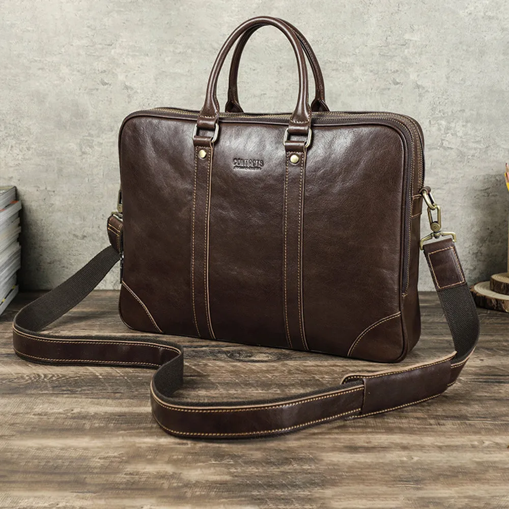 Leather Briefcase 16 Inch Laptop Messenger Bag for Men Large Capacity Computer Satchel Shoulder Handbag for Business Work Travel