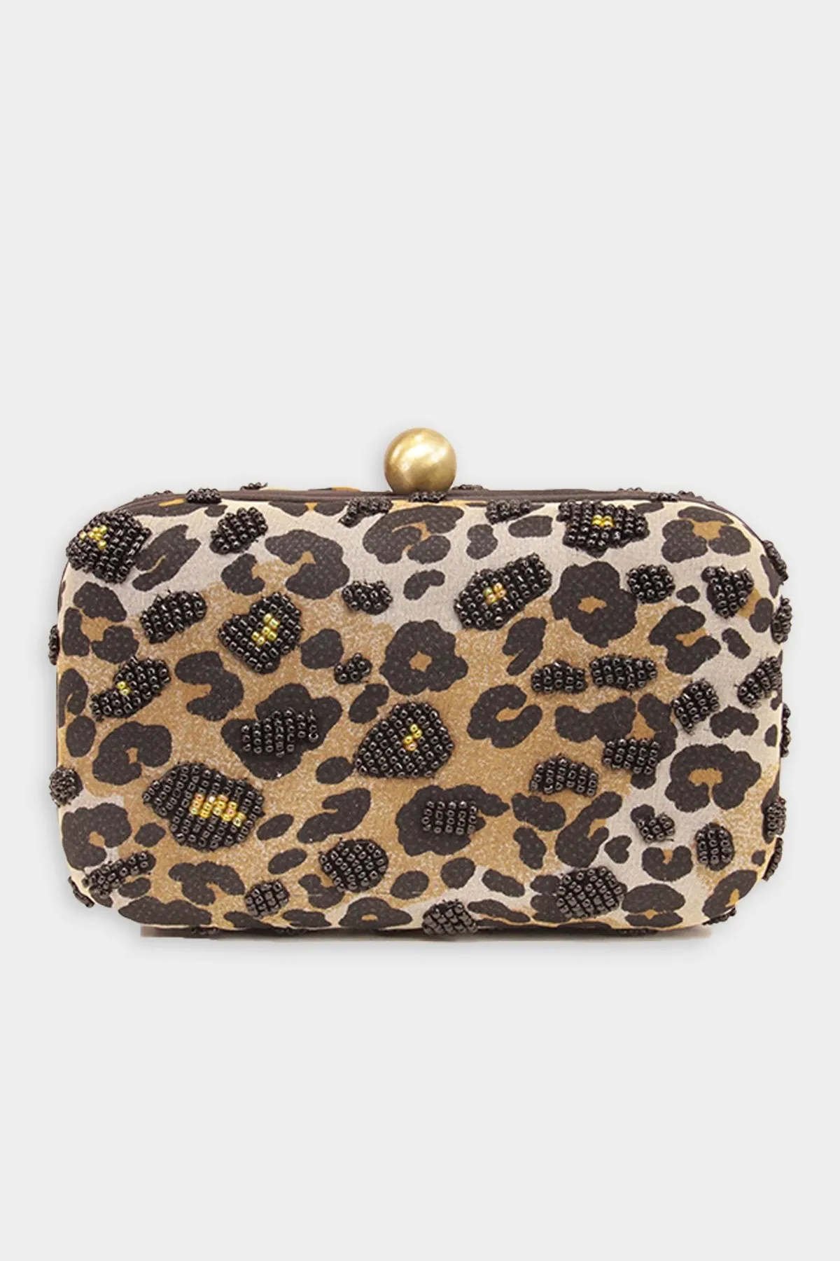 Leopard Beaded Clutch in Black