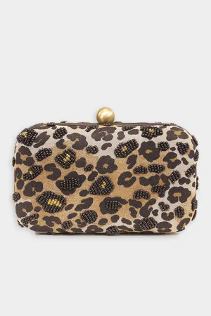 Leopard Beaded Clutch in Black