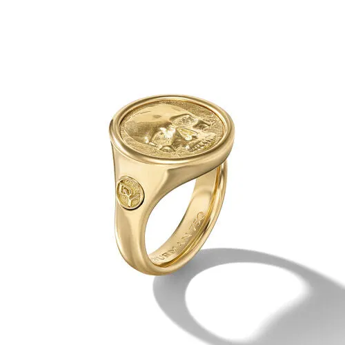Life and Death Duality Signet Ring in 18K Yellow Gold, Size 11