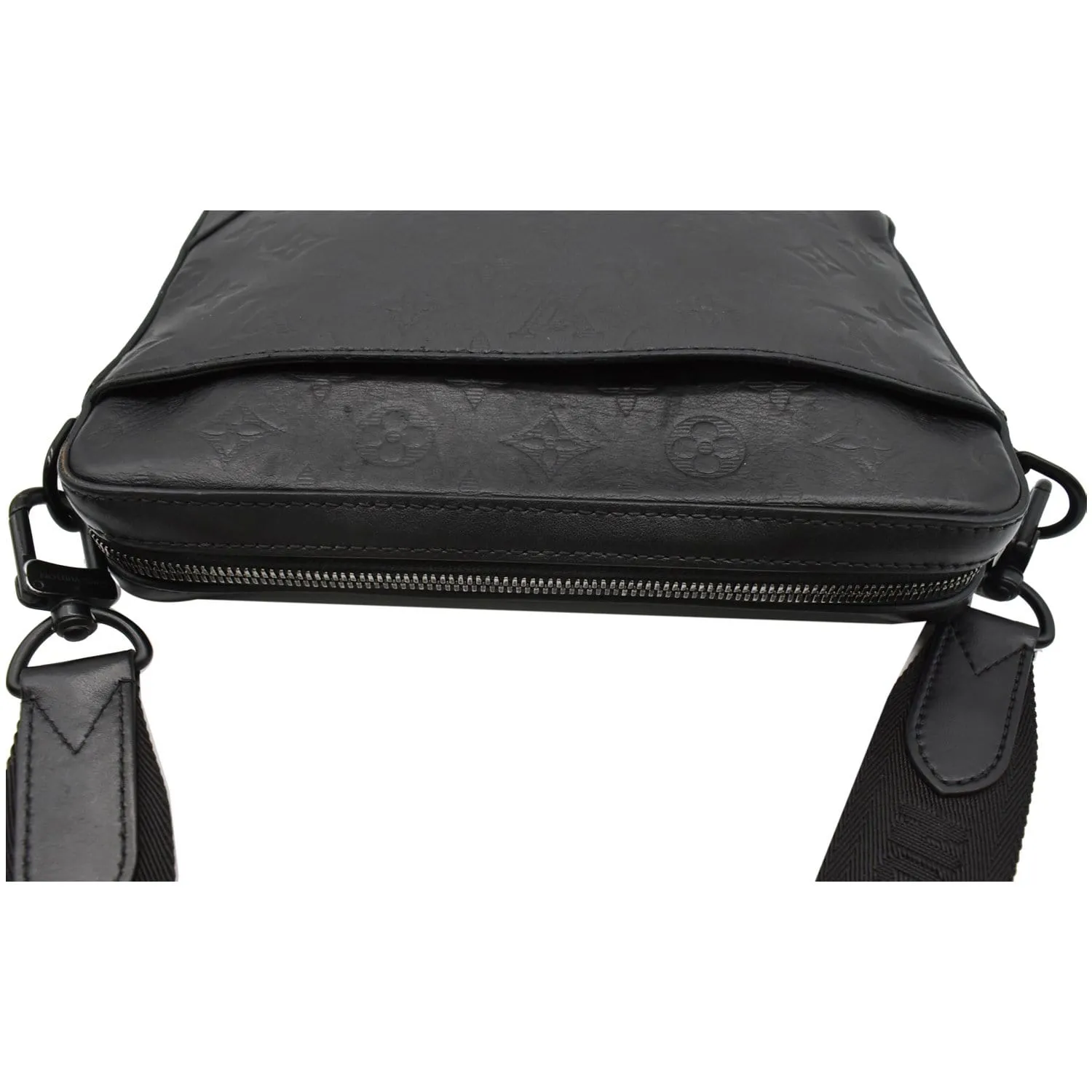 LOUIS VUITTON Duo Messenger Shadow Leather Crossbody Bag Black