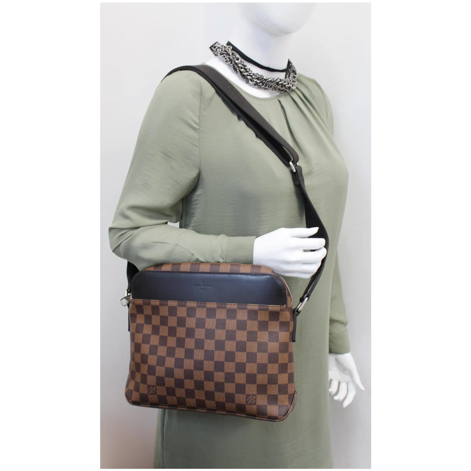 LOUIS VUITTON Jake PM Damier Ebene Messenger Bag Brown