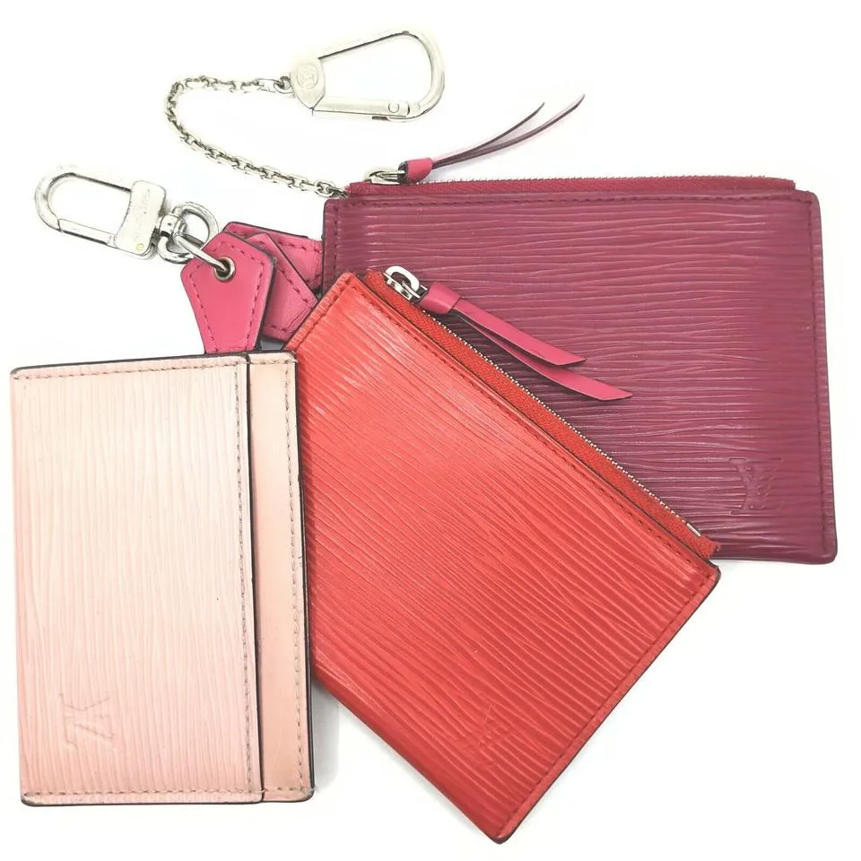 Louis Vuitton Multicolor Pink Epi Leather Trio Card Case Wallet Keychain 863137