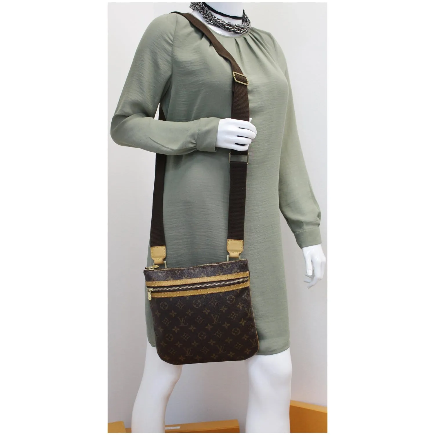 LOUIS VUITTON Pochette Bosphore Monogram Canvas Crossbody Bag Brown