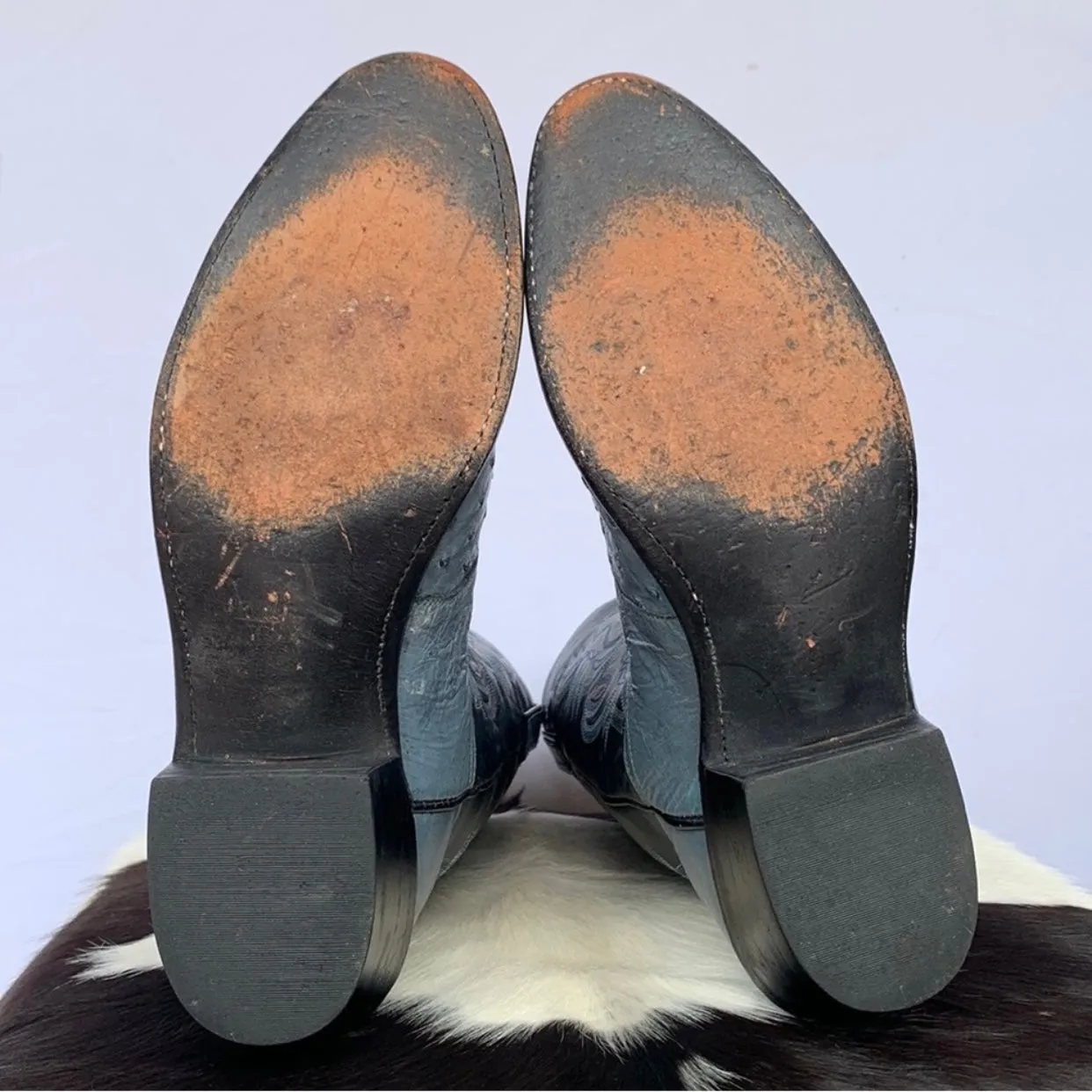 LUCCHESE 1883 Ostrich Exotic Skin Goat Leather Blue Cowboy Western Boots