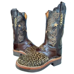 LUCCHESE Leopard Hair On Crepe Sole Brown Western Cowboy Boots