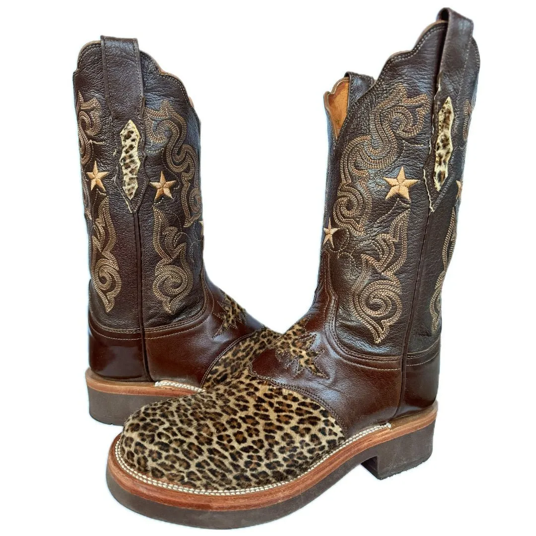LUCCHESE Leopard Hair On Crepe Sole Brown Western Cowboy Boots