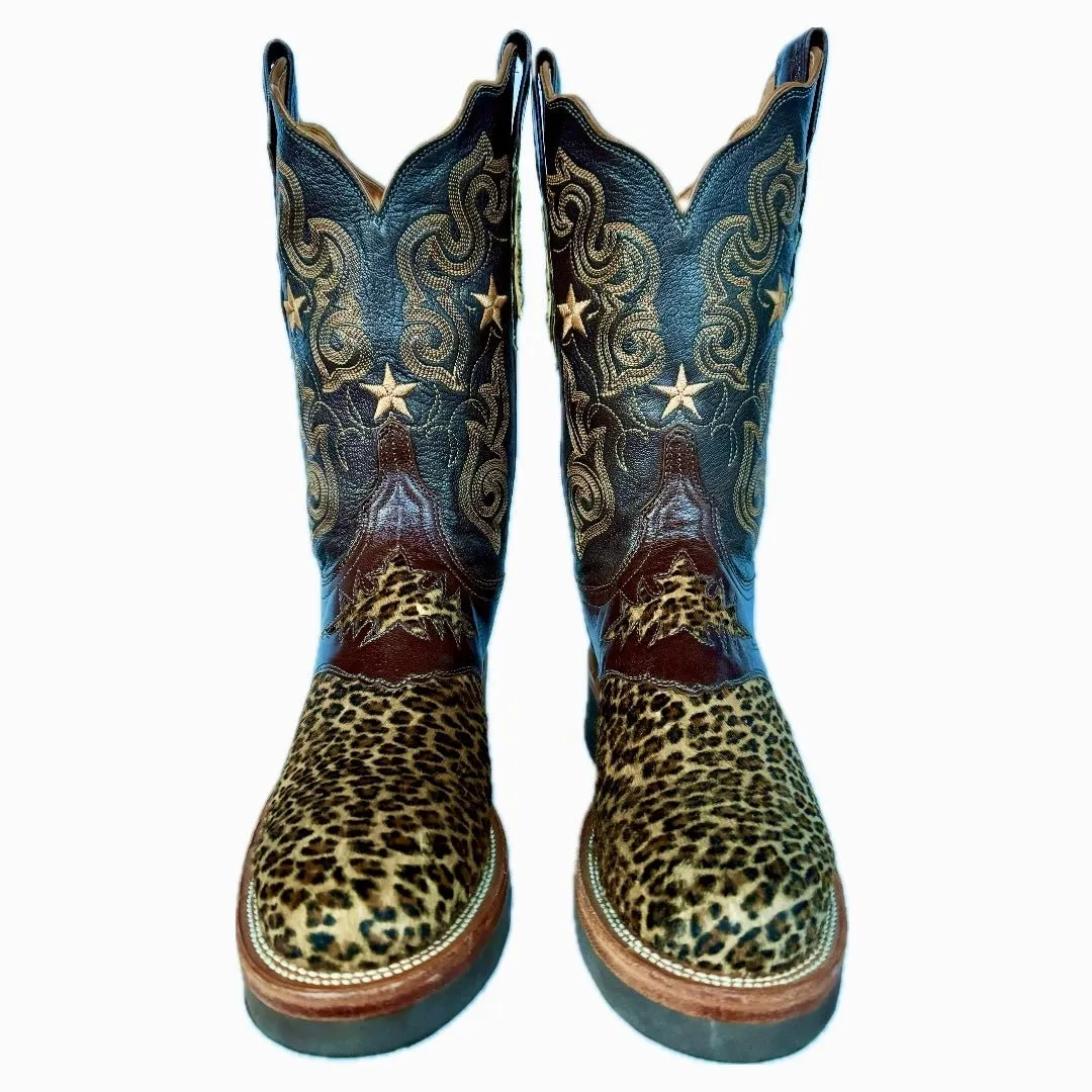 LUCCHESE Leopard Hair On Crepe Sole Brown Western Cowboy Boots