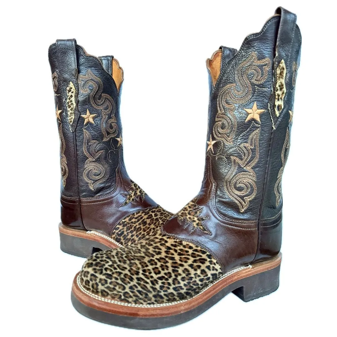 LUCCHESE Leopard Hair On Crepe Sole Brown Western Cowboy Boots