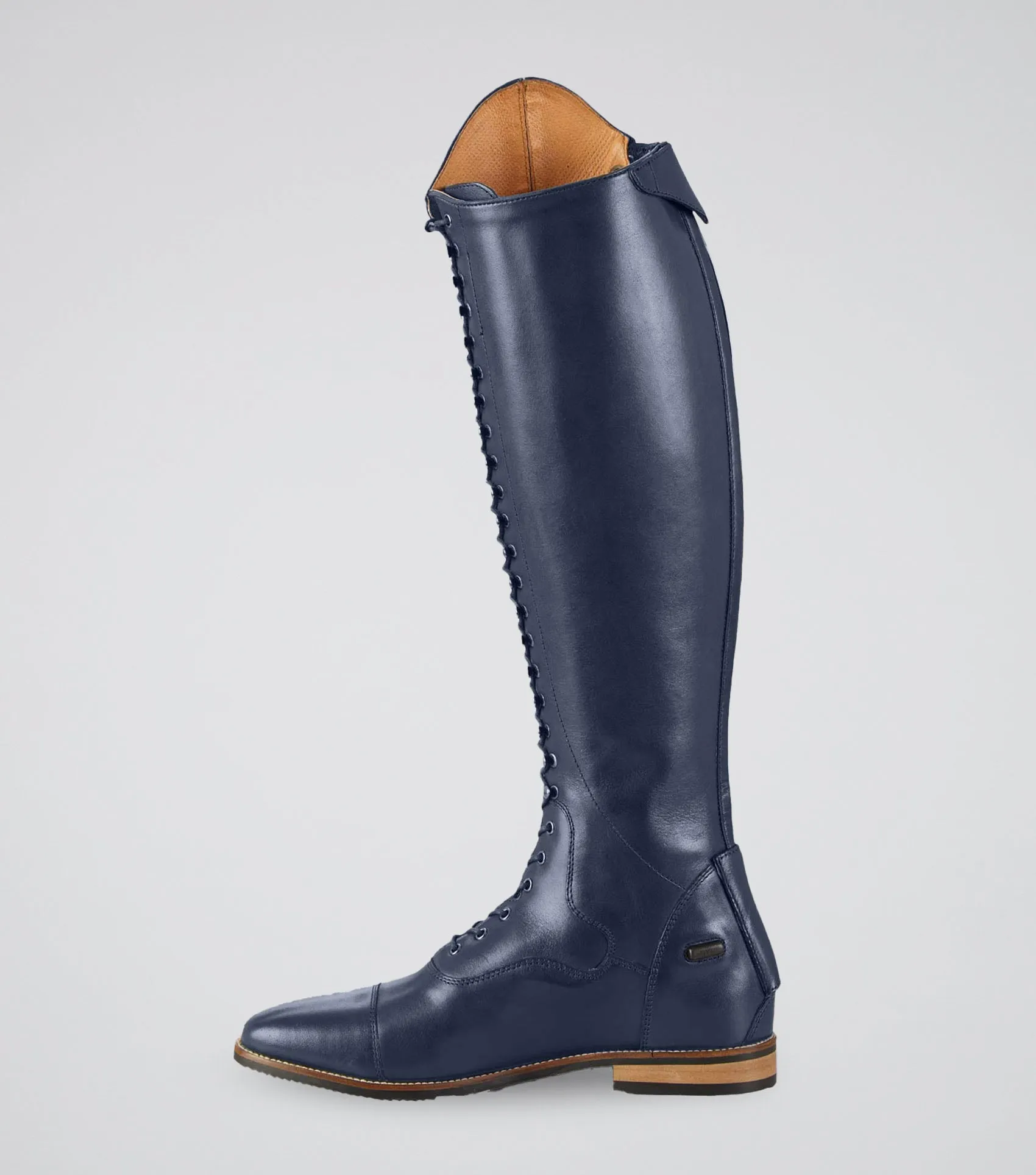 Maurizia Ladies Lace Front Tall Leather Riding Boots Navy (Wide Calf)
