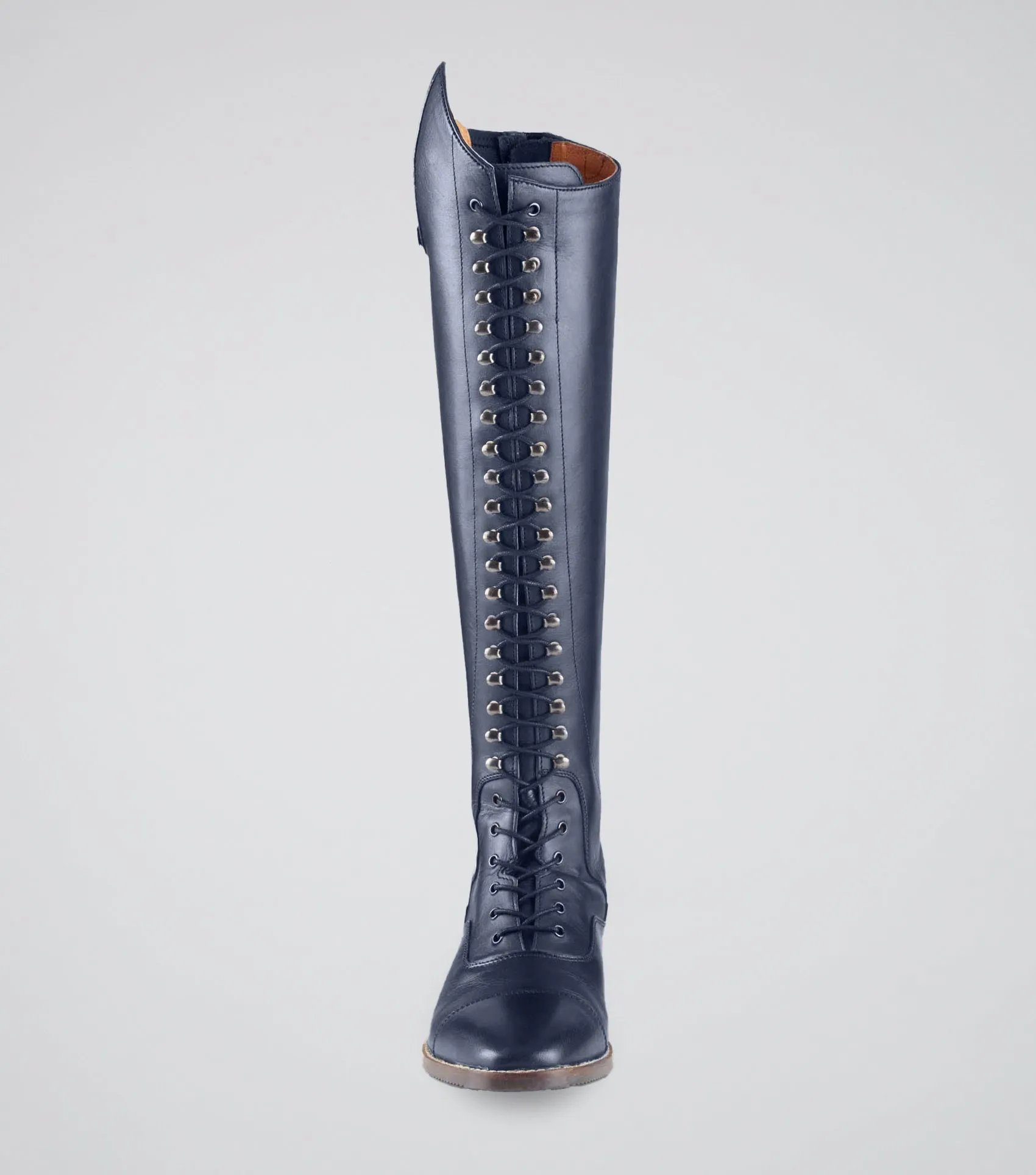 Maurizia Ladies Lace Front Tall Leather Riding Boots Navy (Wide Calf)