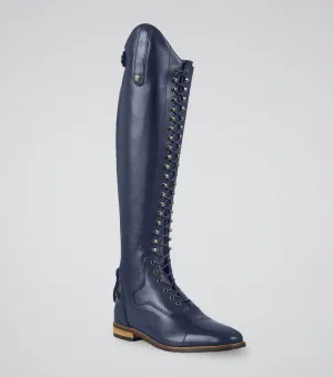Maurizia Ladies Lace Front Tall Leather Riding Boots Navy (Wide Calf)
