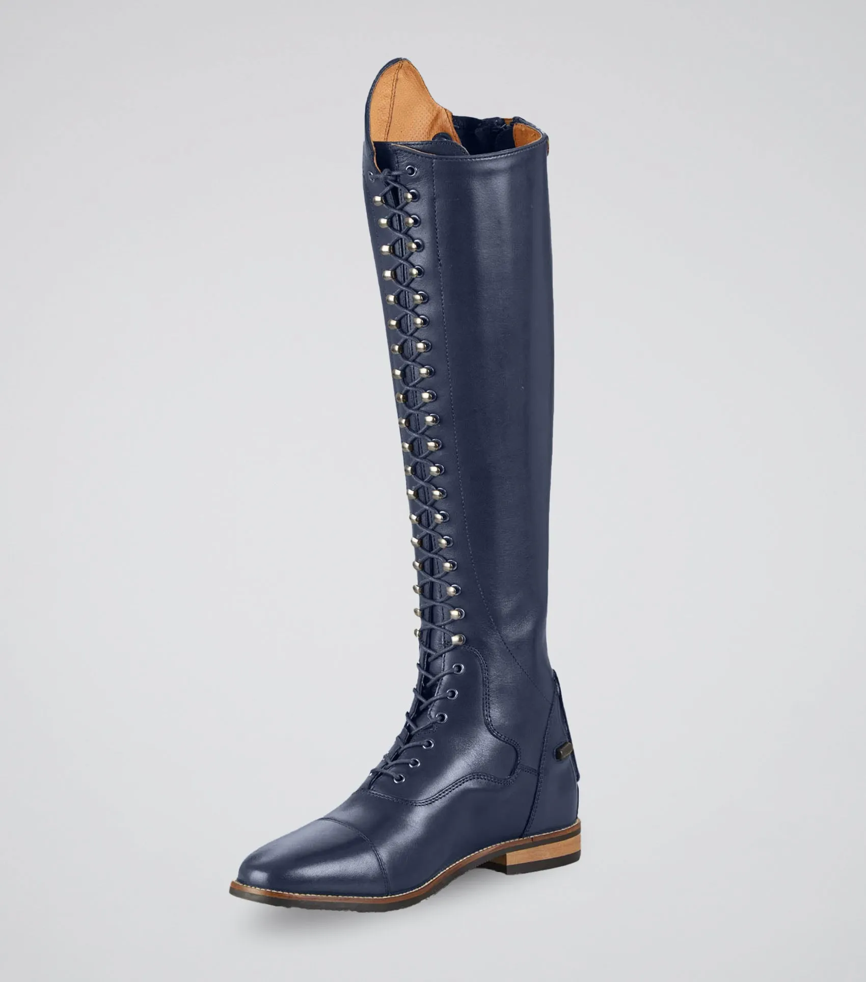 Maurizia Ladies Lace Front Tall Leather Riding Boots Navy (Wide Calf)