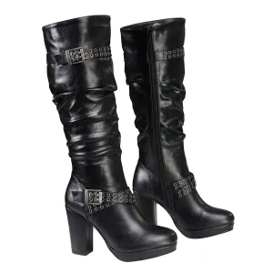 MBL9419 Ladies Tall Black Platform Boots with Slouch Shaft