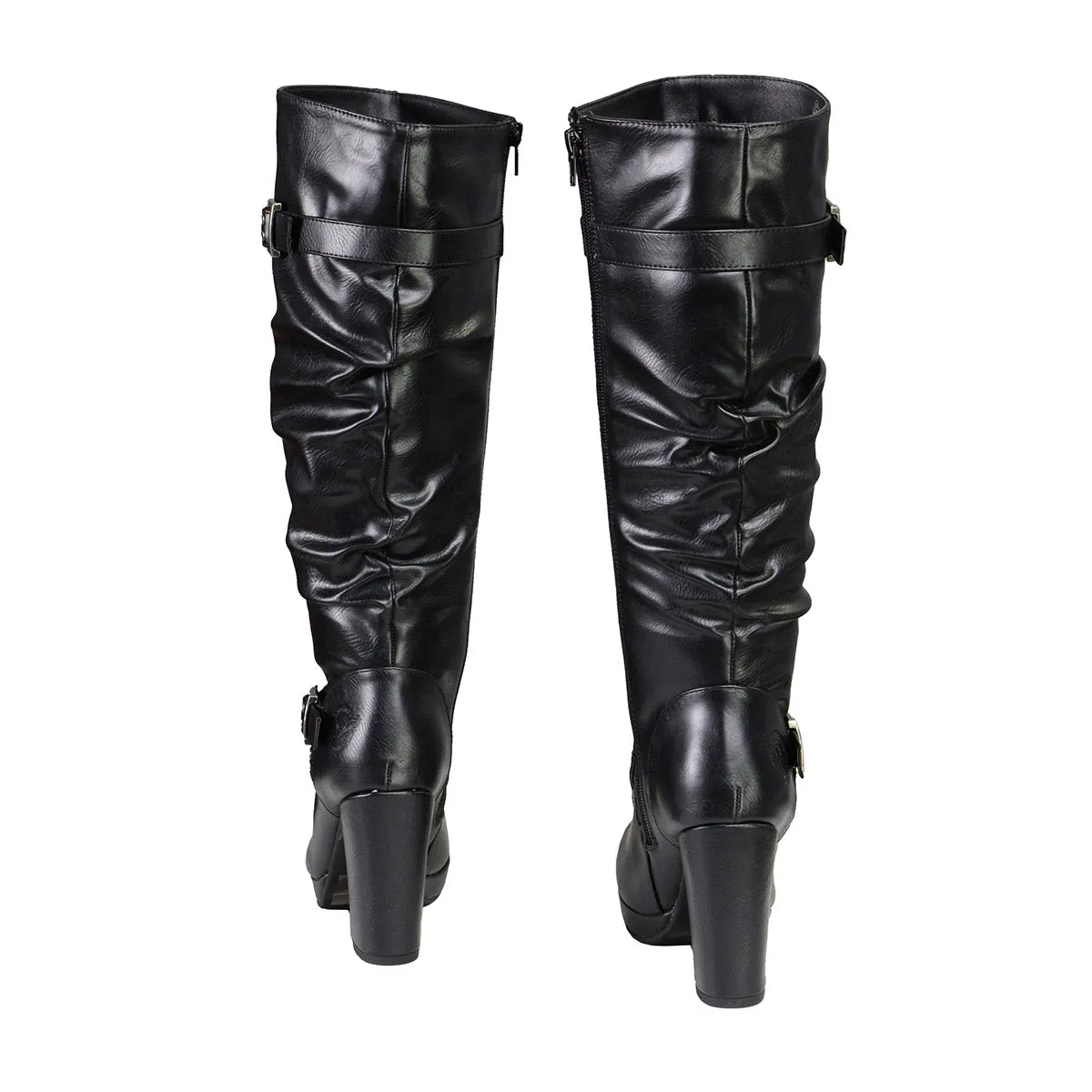 MBL9419 Ladies Tall Black Platform Boots with Slouch Shaft