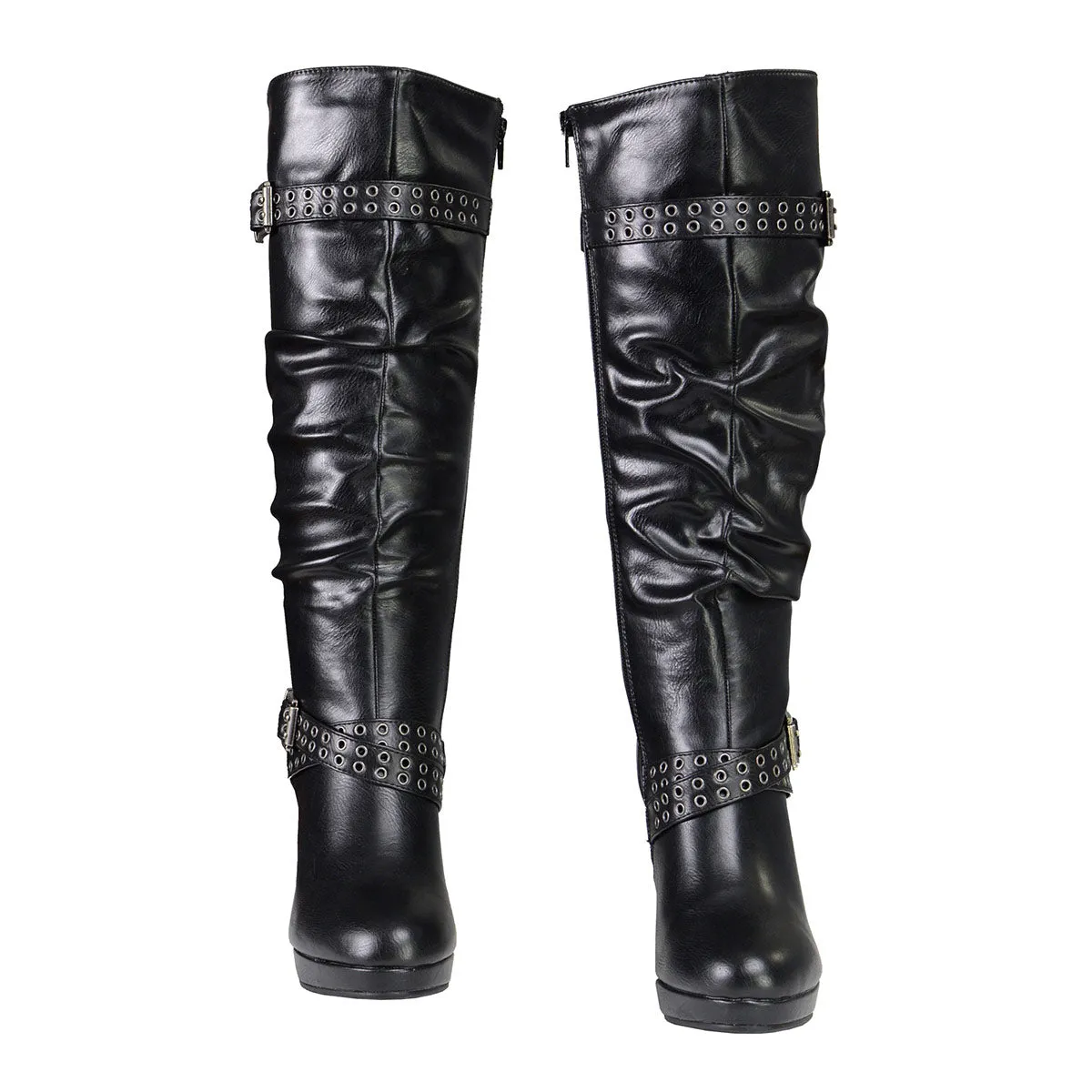 MBL9419 Ladies Tall Black Platform Boots with Slouch Shaft