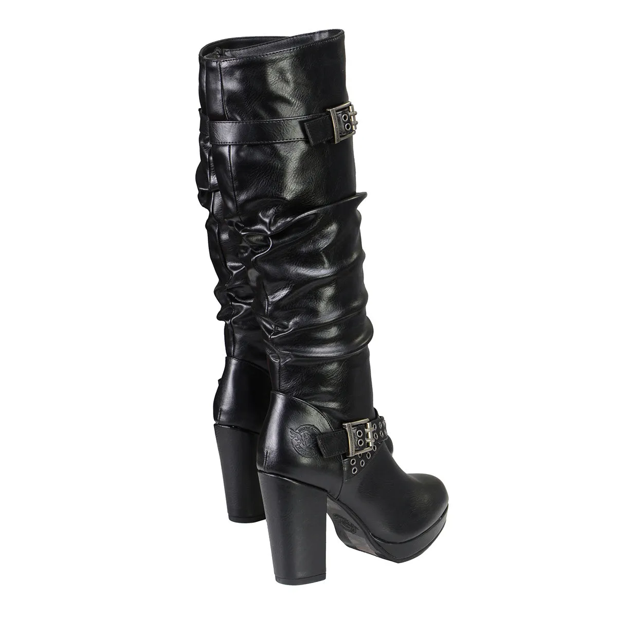 MBL9419 Ladies Tall Black Platform Boots with Slouch Shaft