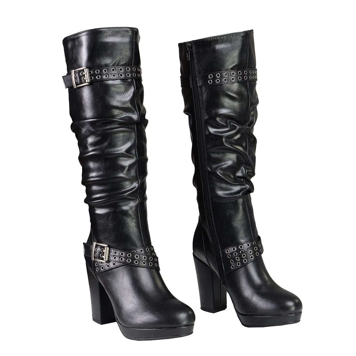 MBL9419 Ladies Tall Black Platform Boots with Slouch Shaft