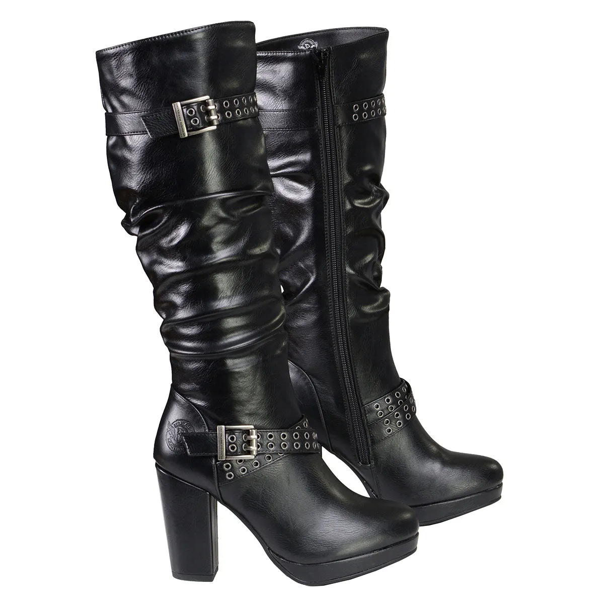 MBL9419 Ladies Tall Black Platform Boots with Slouch Shaft