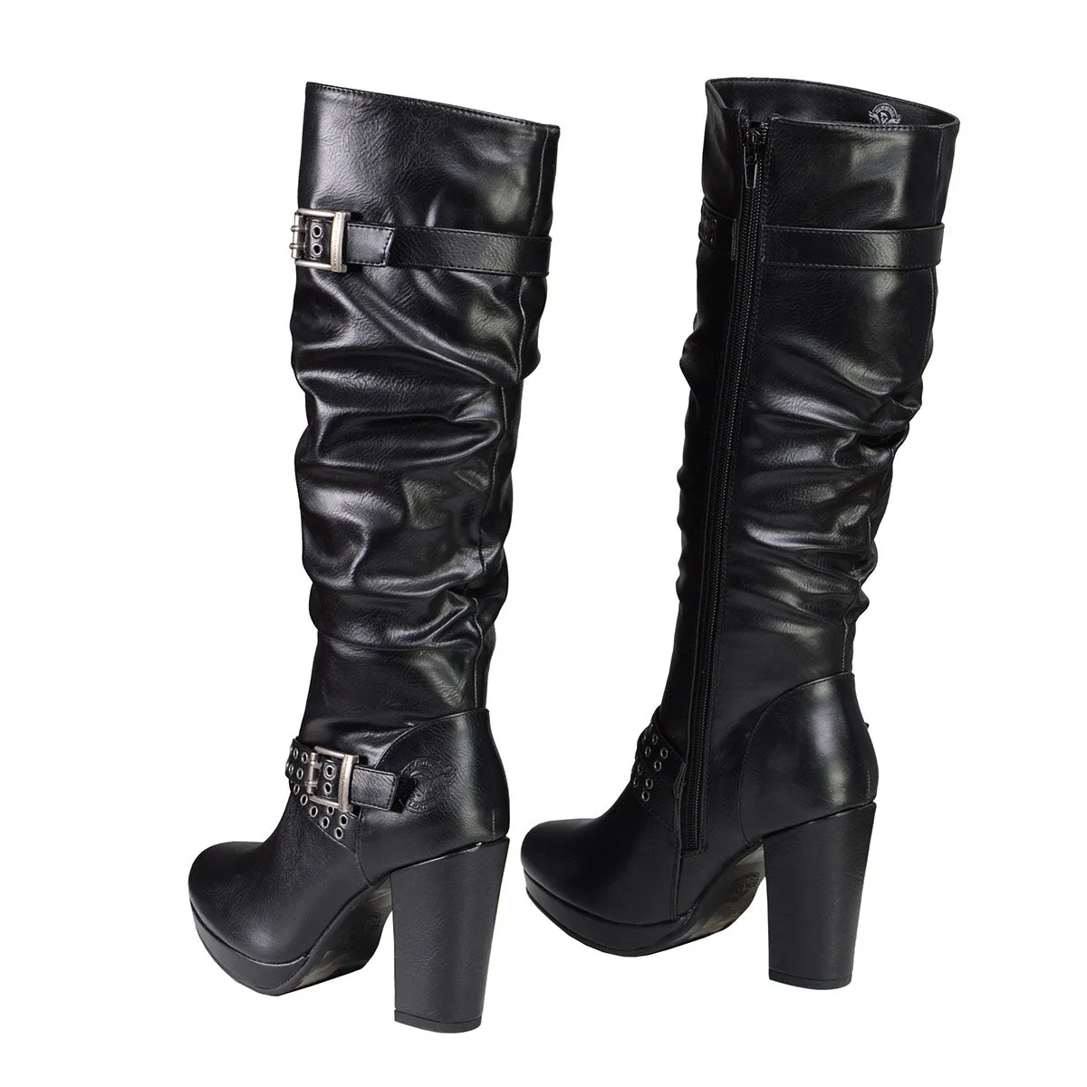 MBL9419 Ladies Tall Black Platform Boots with Slouch Shaft