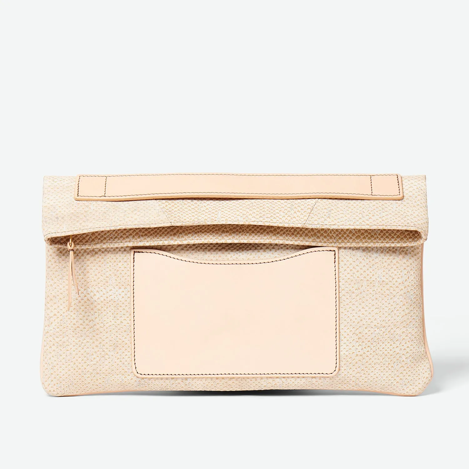 Melvia Handheld Cork Clutch/Portfolio -Champagne Snake-Embossed