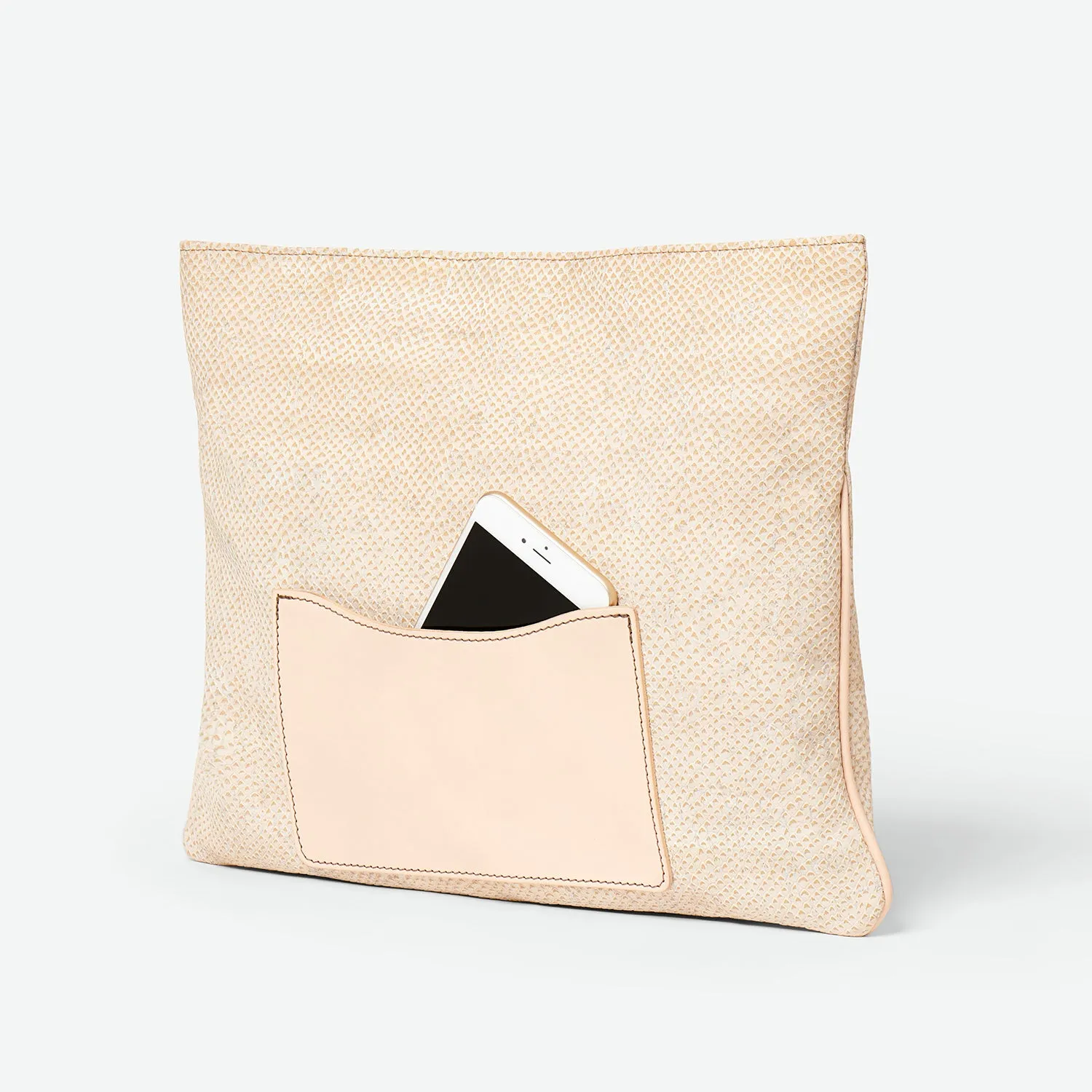 Melvia Handheld Cork Clutch/Portfolio -Champagne Snake-Embossed