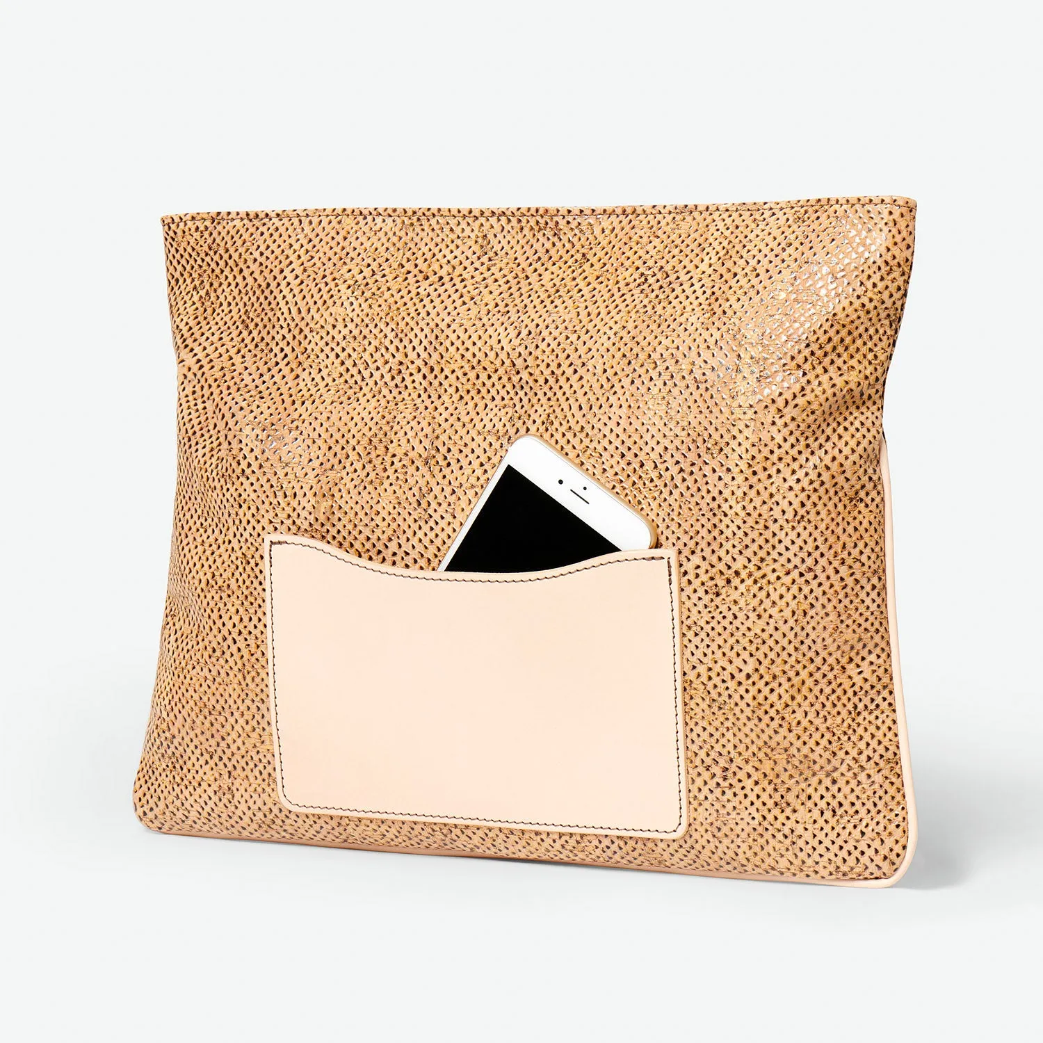 Melvia Handheld Cork Clutch/Portfolio - Ebony Snake-Embossed
