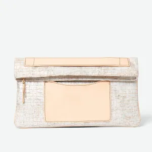 Melvia Handheld Cork Clutch/Portfolio - Silver Cayman-Embossed
