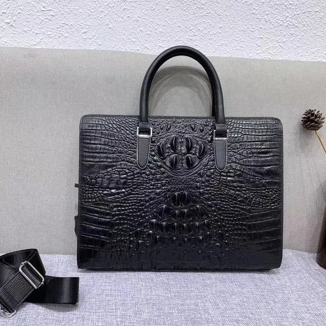 Men Handbag Crocodile Cowhide Leather Laptop Shoulder Bag