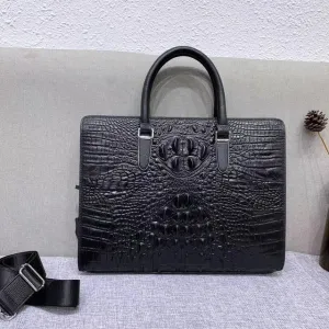 Men Handbag Crocodile Cowhide Leather Laptop Shoulder Bag