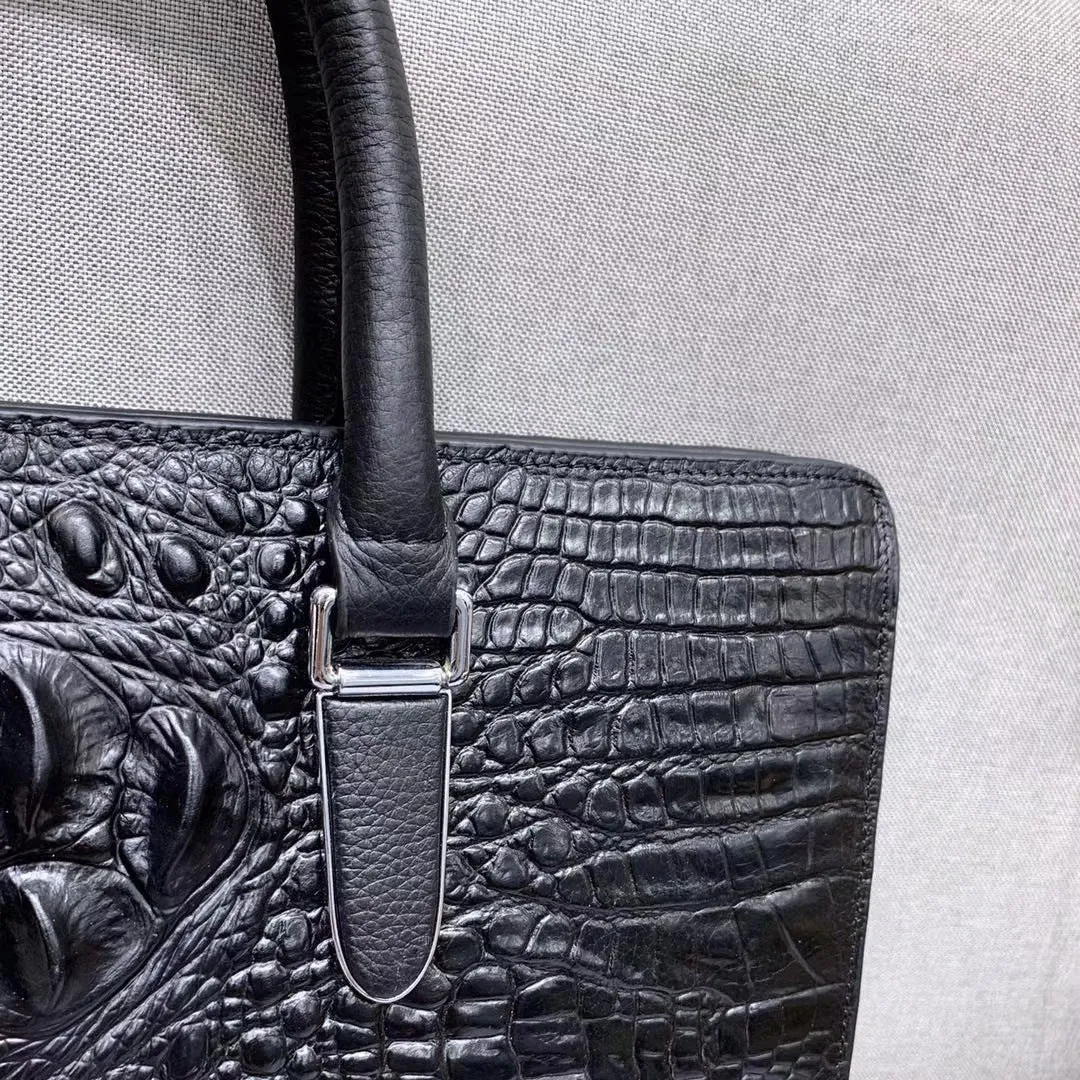 Men Handbag Crocodile Cowhide Leather Laptop Shoulder Bag