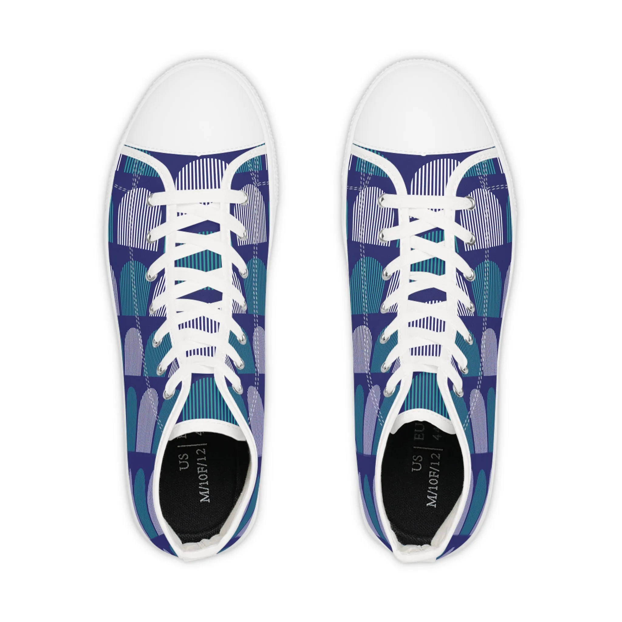 Men's High Top Canvas Sneakers - Teal and White Arcs