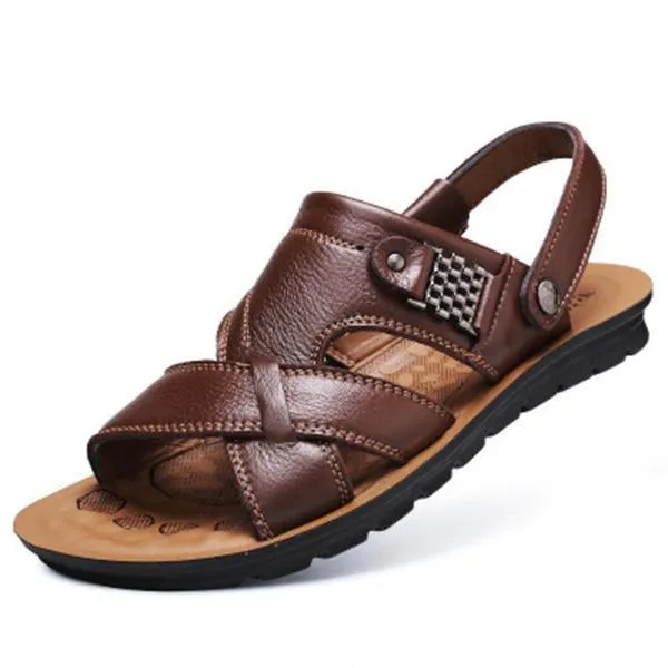 Men's Plus Size Non-slip Flat Leather Beach Sandals