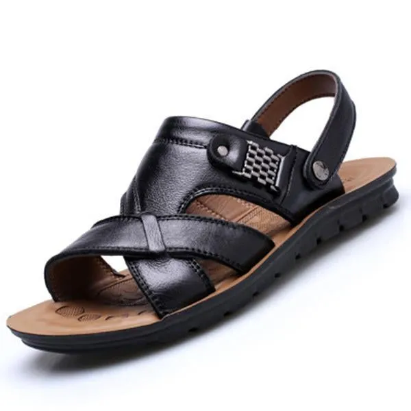 Men's Plus Size Non-slip Flat Leather Beach Sandals