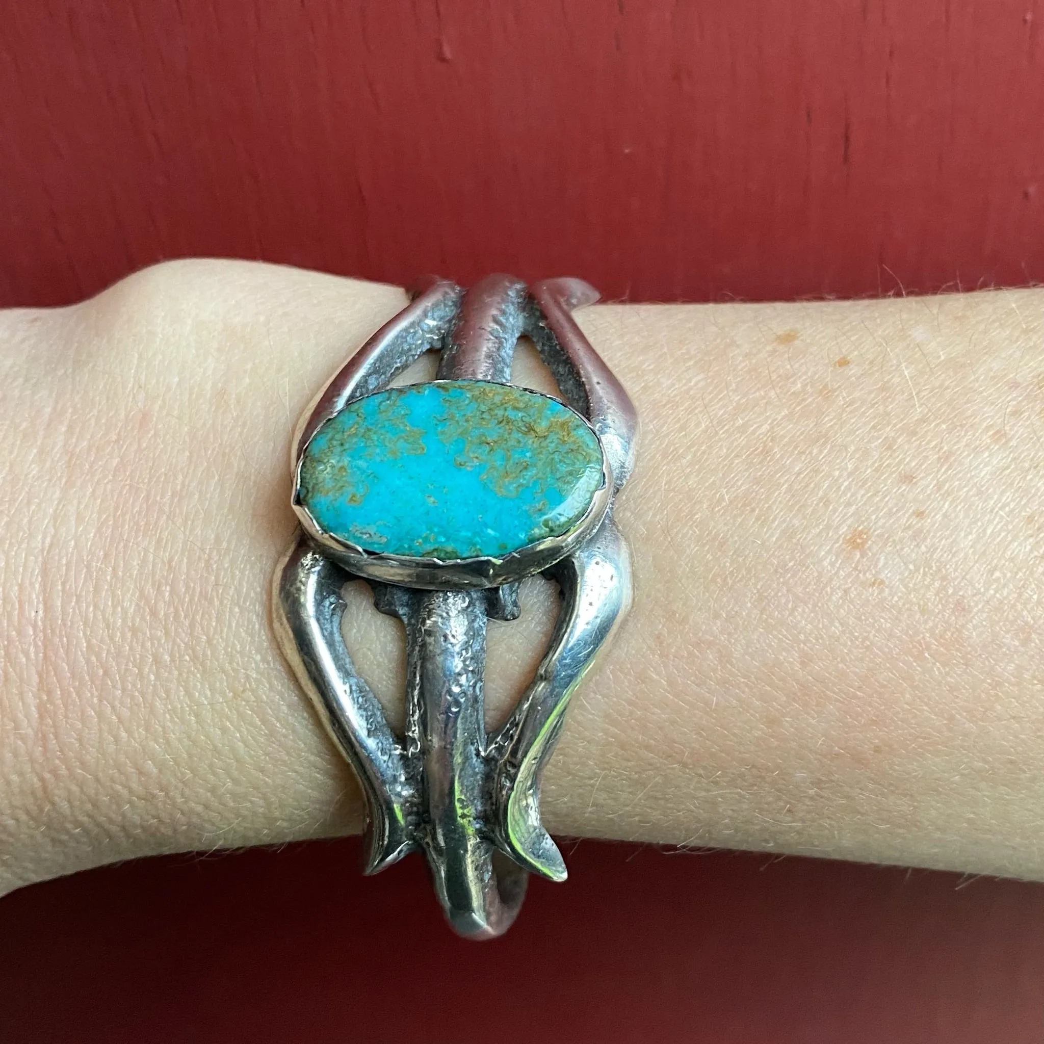 Mesmeric Turquoise in Sand Cast Silver Cuff