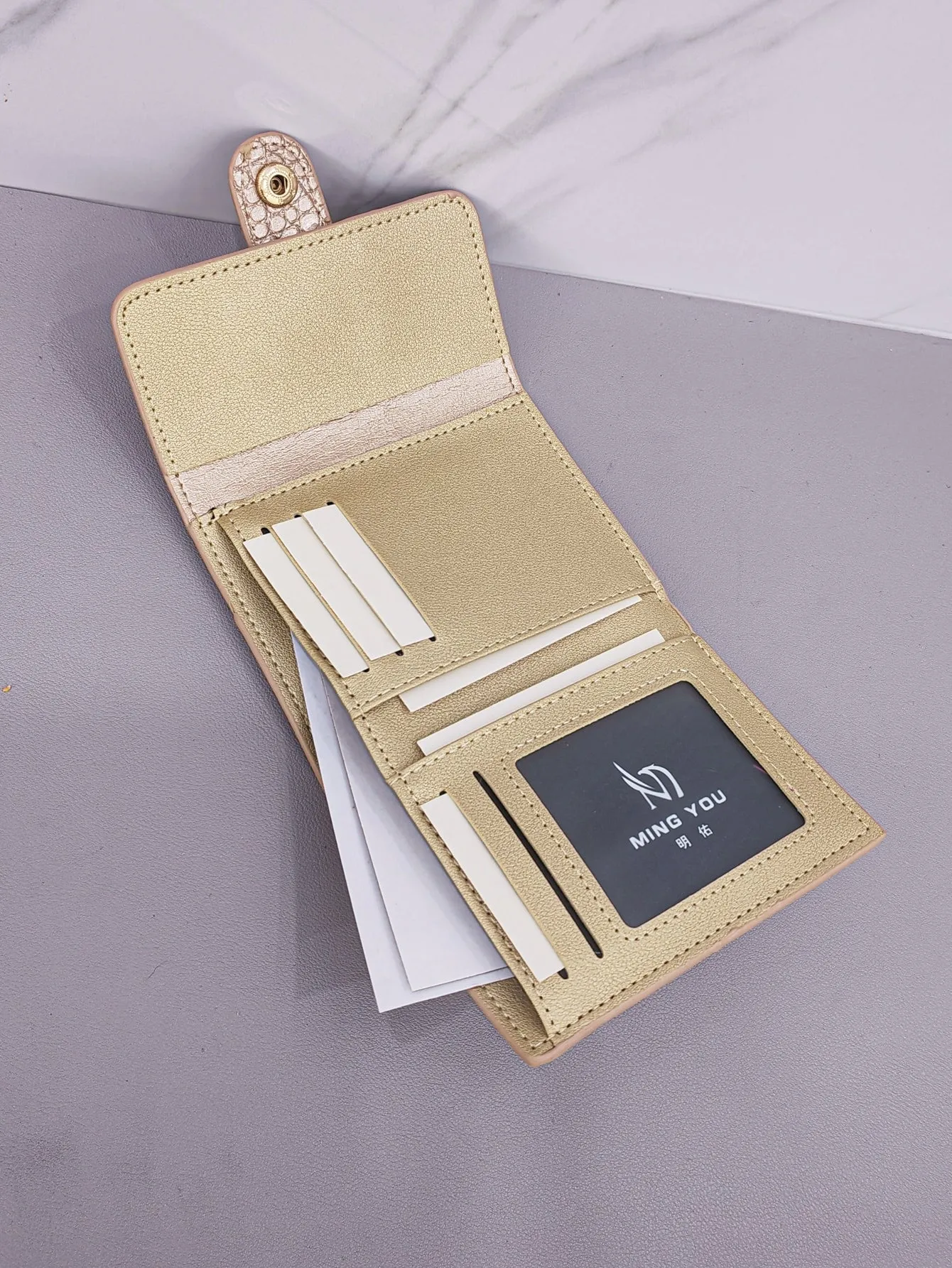 Metallic Crocodile Embossed Fold Over Small Wallet - Gold