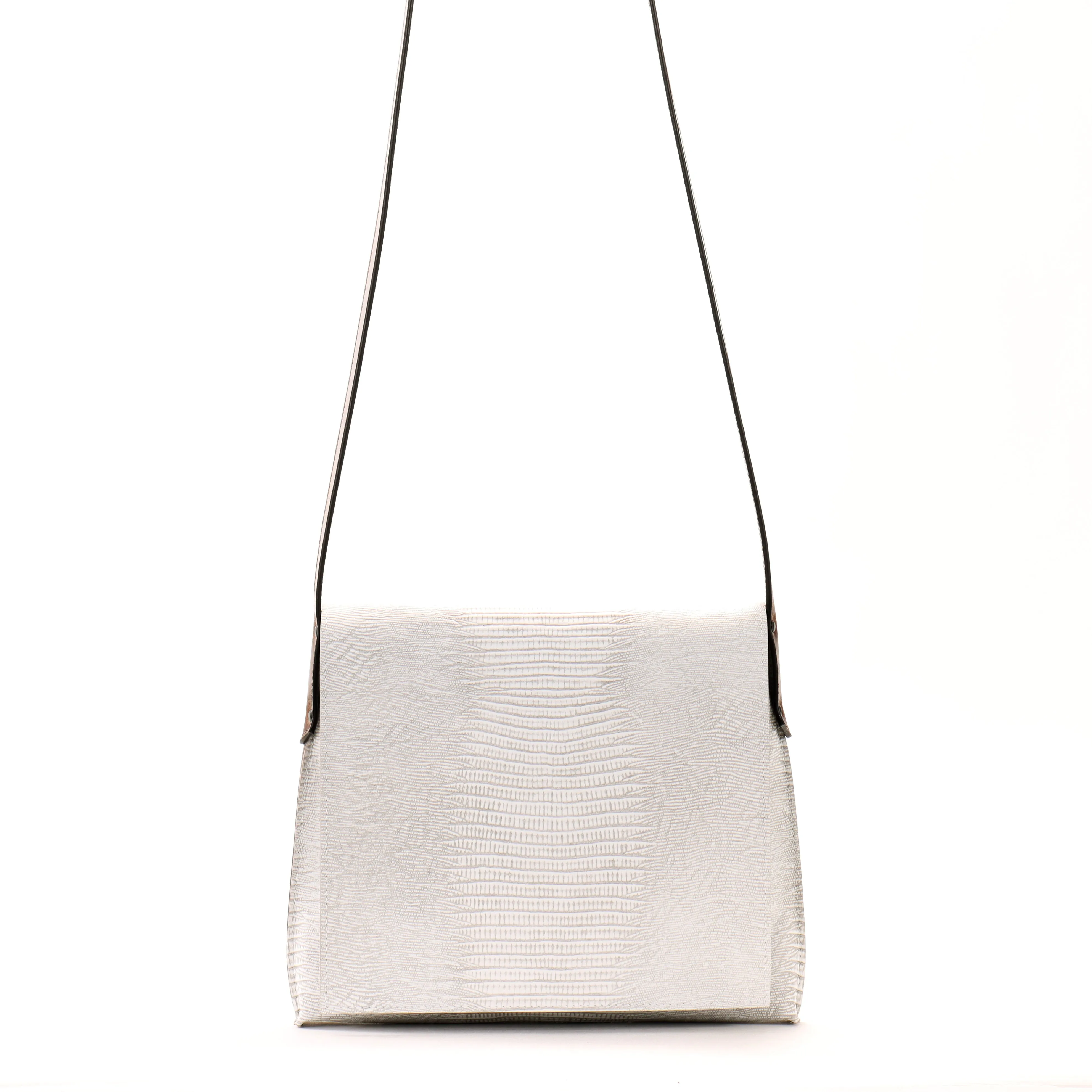 MINI MESSENGER ANTIQUE WHITE EMBOSSED LIZARD