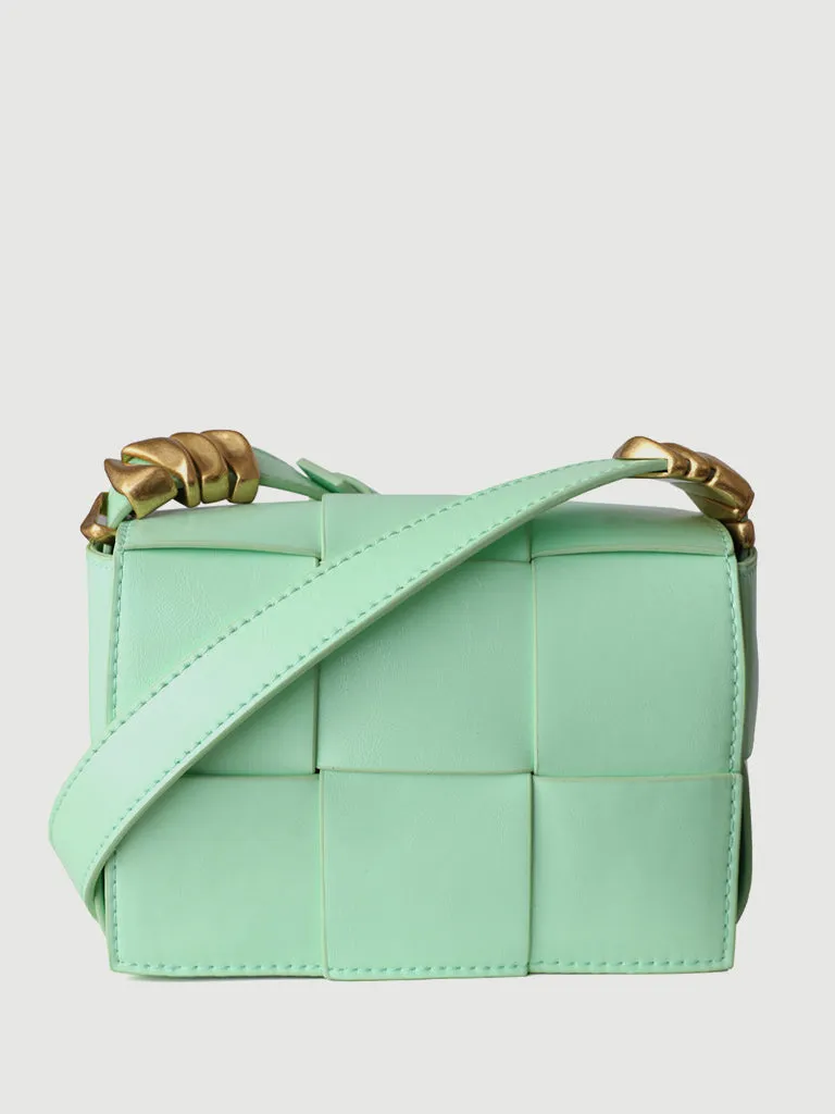 Mini Square Padded Cassette Bag Woven Leather Shoulder Bag Crossbody Handbag
