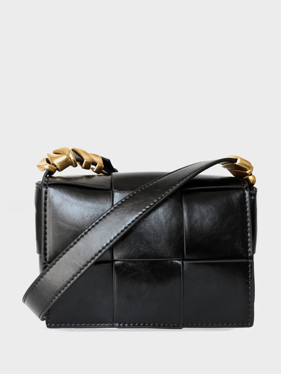 Mini Square Padded Cassette Bag Woven Leather Shoulder Bag Crossbody Handbag
