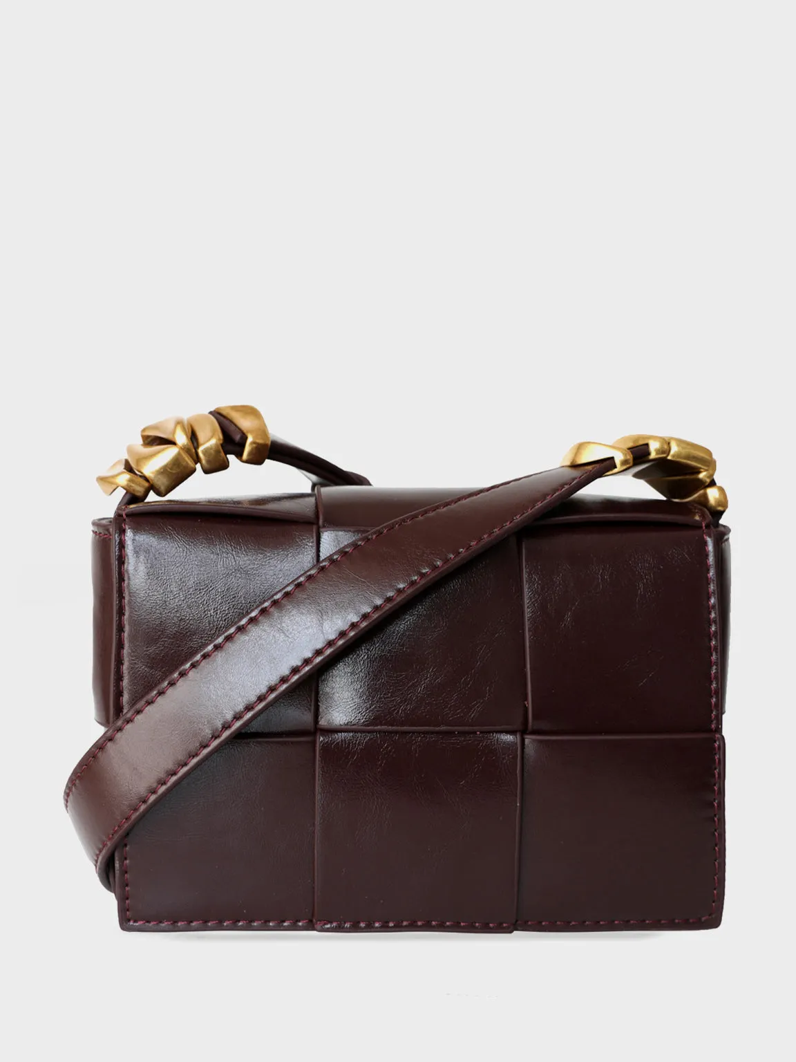 Mini Square Padded Cassette Bag Woven Leather Shoulder Bag Crossbody Handbag