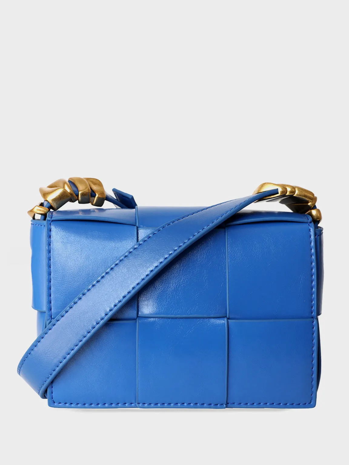 Mini Square Padded Cassette Bag Woven Leather Shoulder Bag Crossbody Handbag