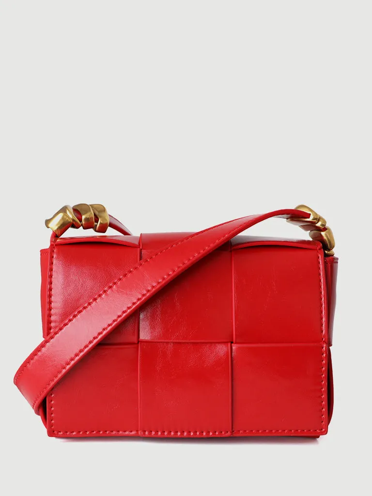 Mini Square Padded Cassette Bag Woven Leather Shoulder Bag Crossbody Handbag