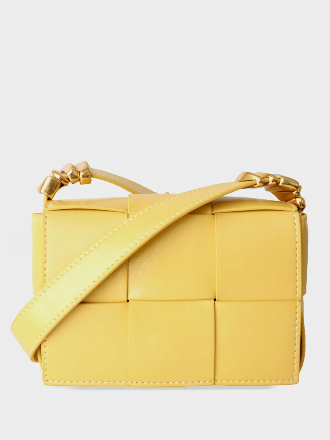 Mini Square Padded Cassette Bag Woven Leather Shoulder Bag Crossbody Handbag
