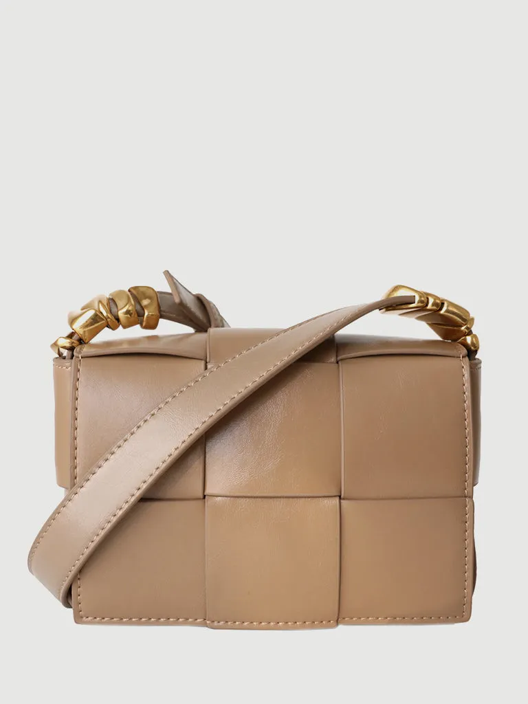 Mini Square Padded Cassette Bag Woven Leather Shoulder Bag Crossbody Handbag