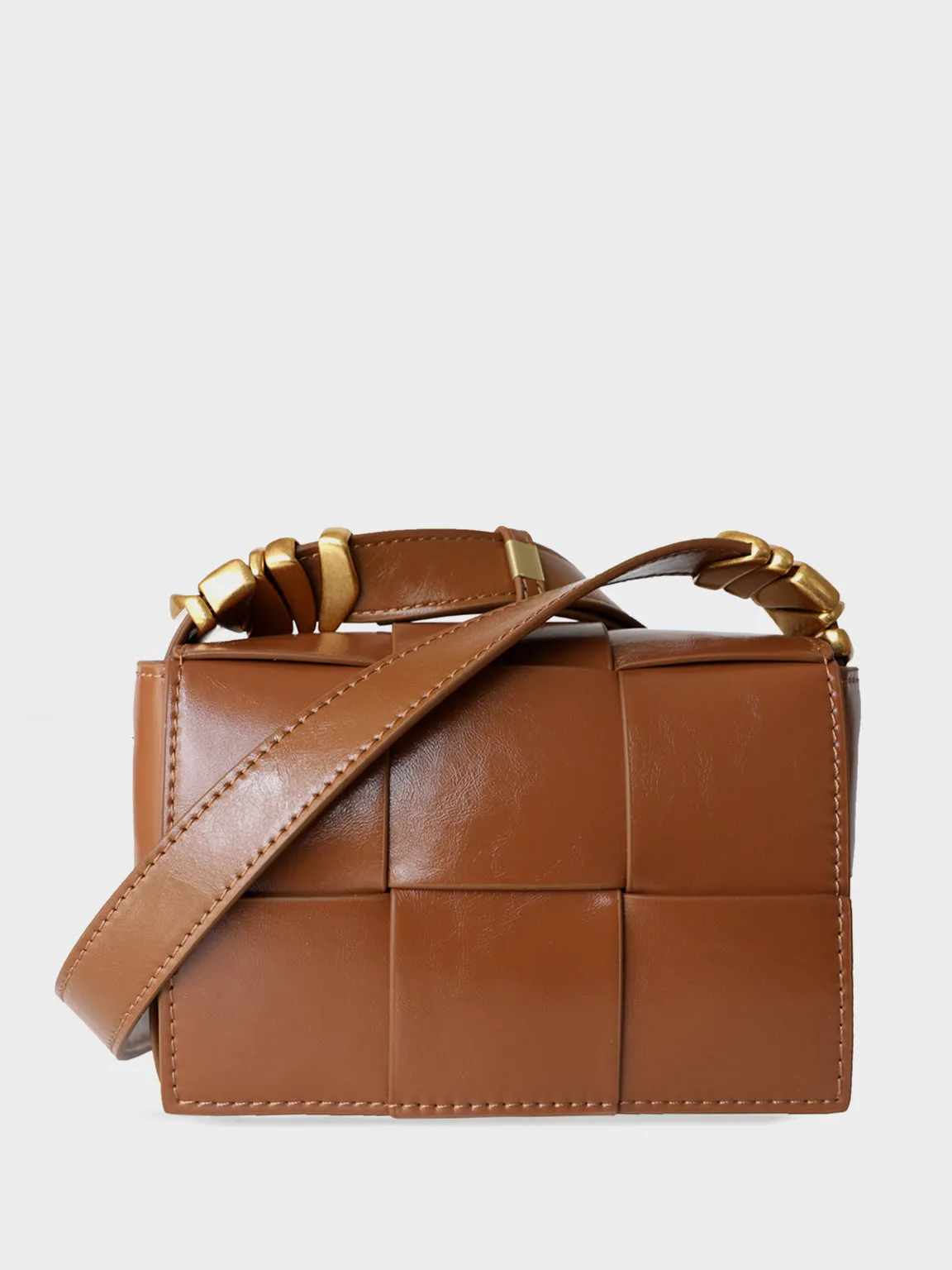 Mini Square Padded Cassette Bag Woven Leather Shoulder Bag Crossbody Handbag